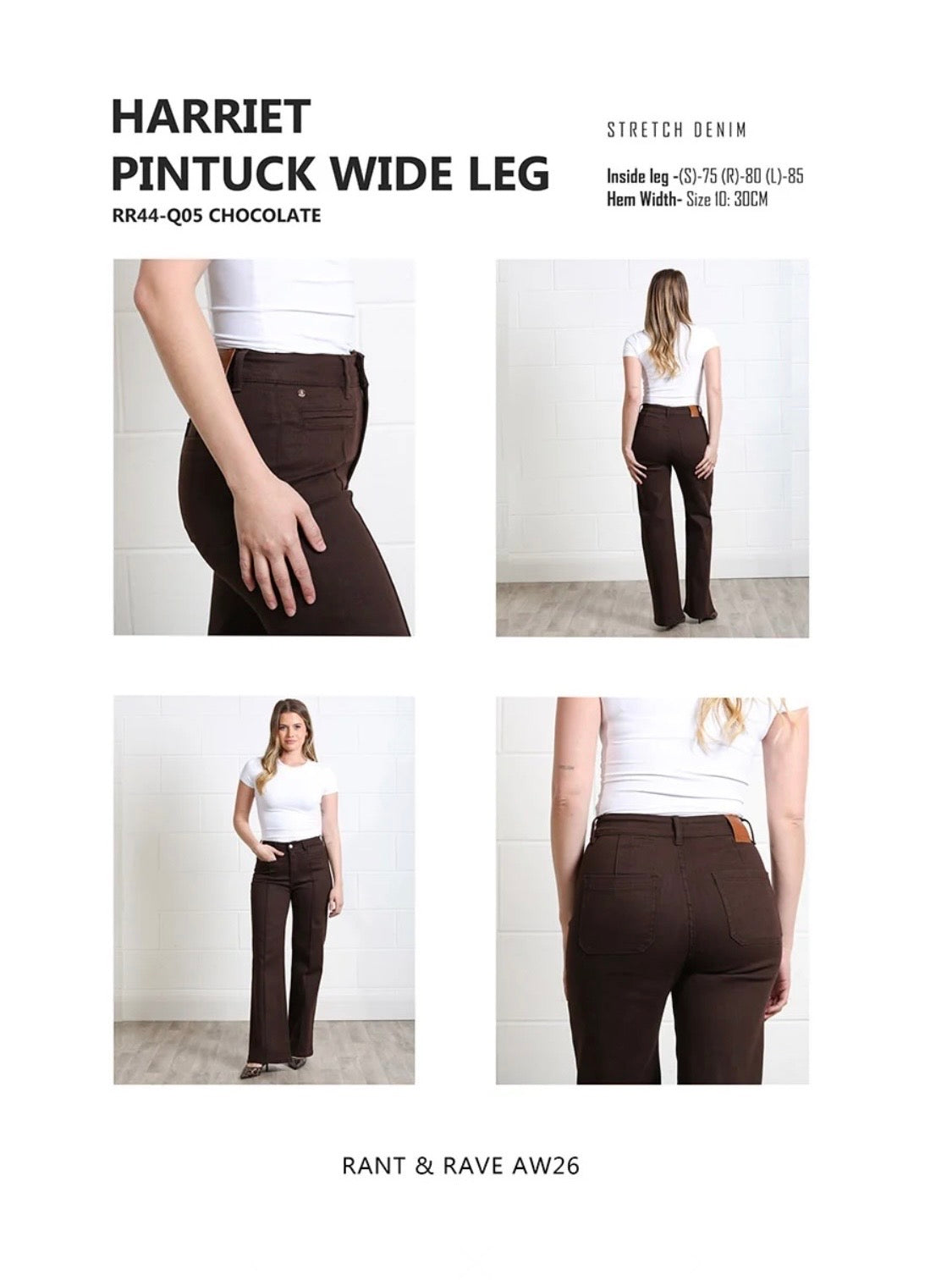 Rant & Rave - Harriet Chocolate Pintuck Wide Leg Jean