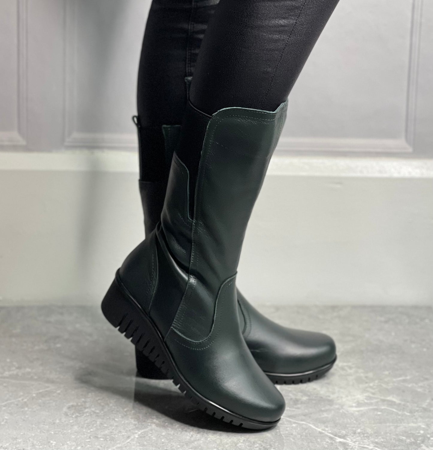 Lotus - 'Fitzgerad' Bottle Green Mid Length Leather Boot