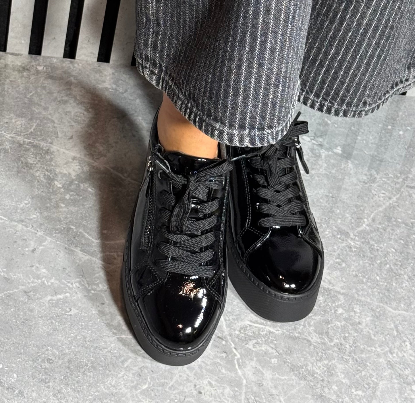 Jana - Black Patent Platform Trainer