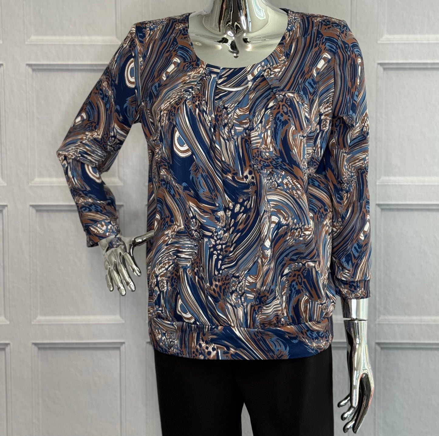 Yew - Blue Print Round Neck Top