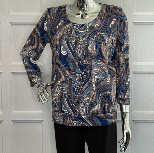 Yew - Blue Print Round Neck Top