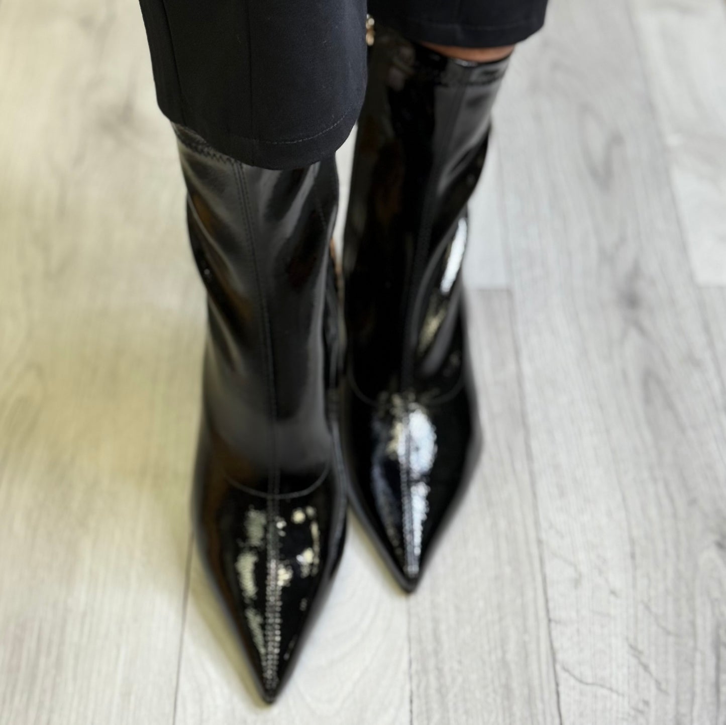 Dancing Matilda - Black Patent Animal Heel Detail Boot