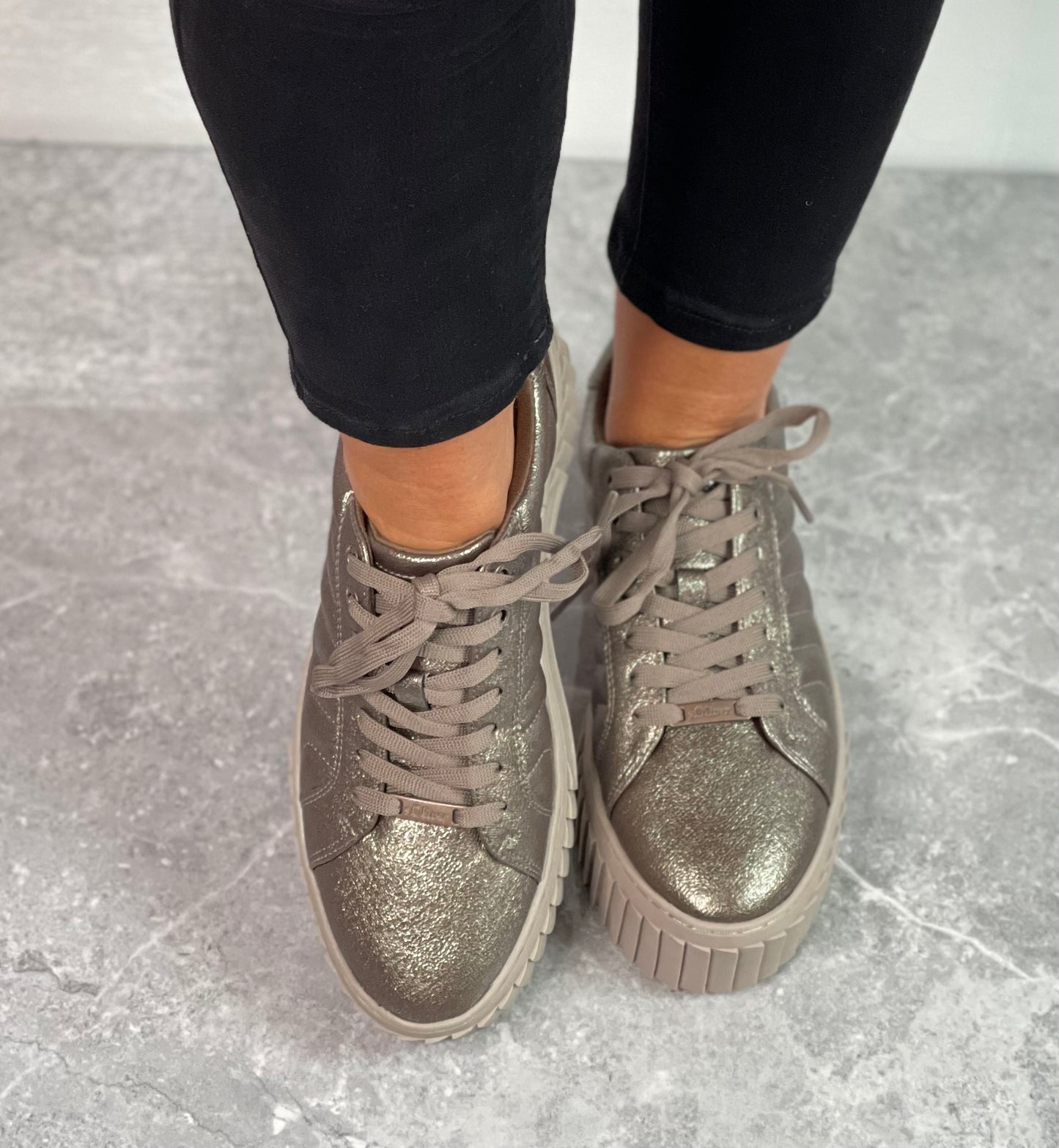 S Oliver - Bronze Metallic Platform Trainer