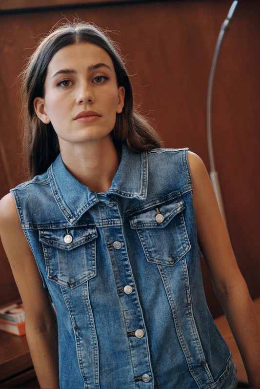 Mid Wash Slim Denim Vest