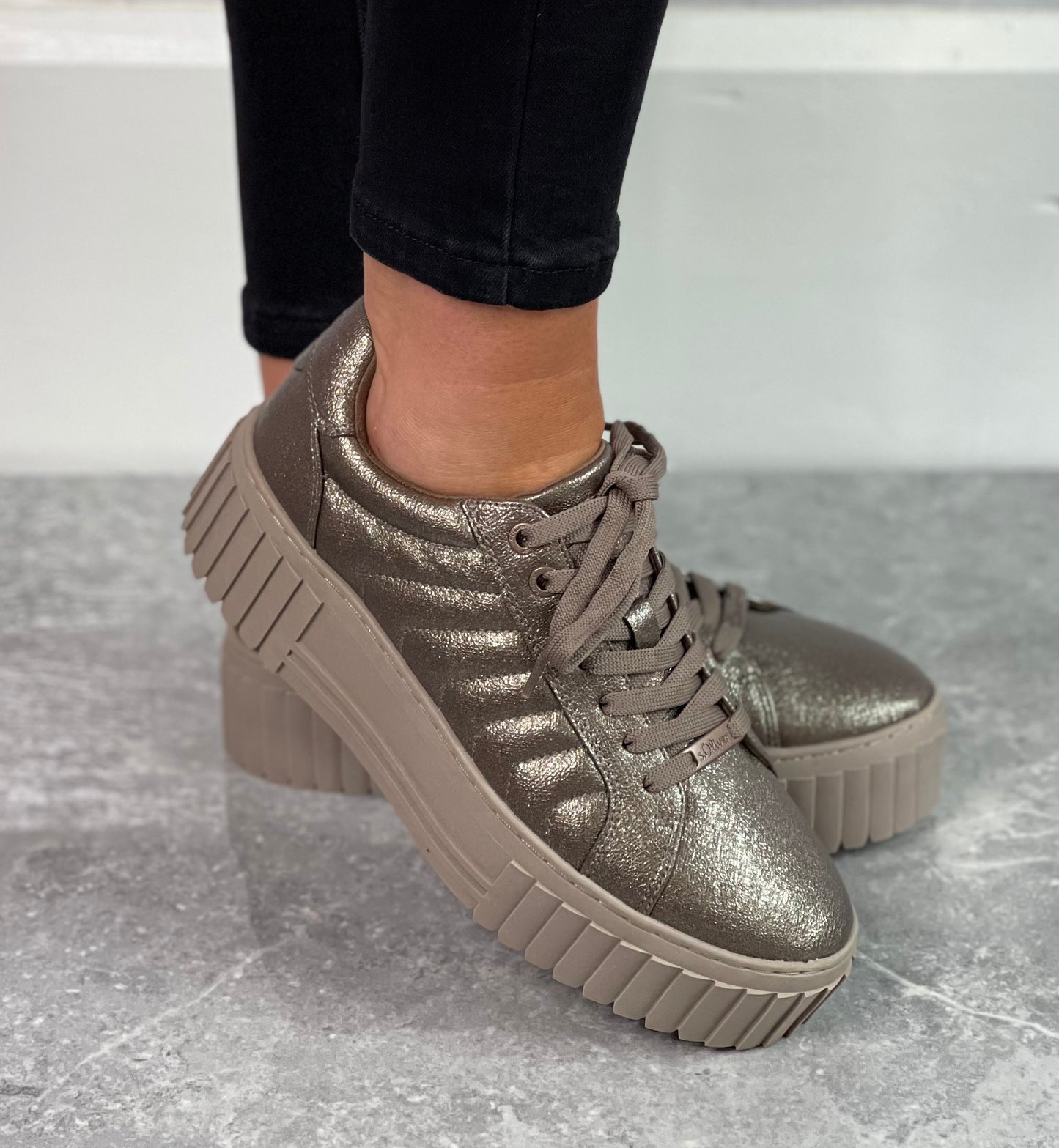 S Oliver - Bronze Metallic Platform Trainer