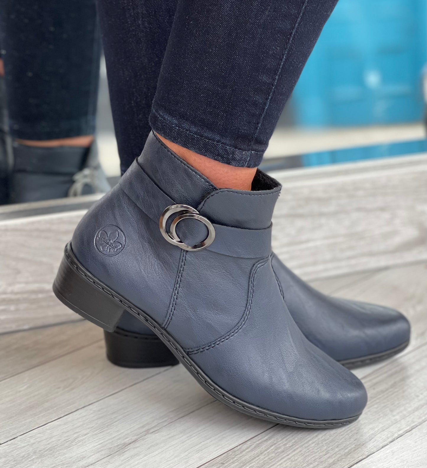 Rieker  - Navy Strap Detail Leather Boot