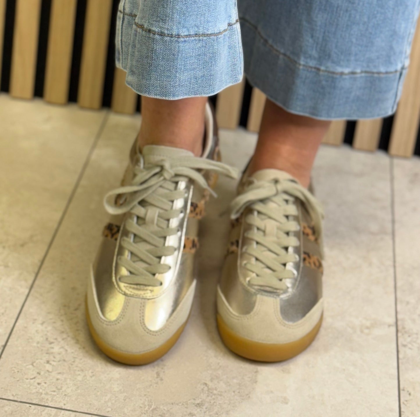 Gola - ‘Torpedo Glimmer Safari' Gold/Leopard/Dark Brown Trainer