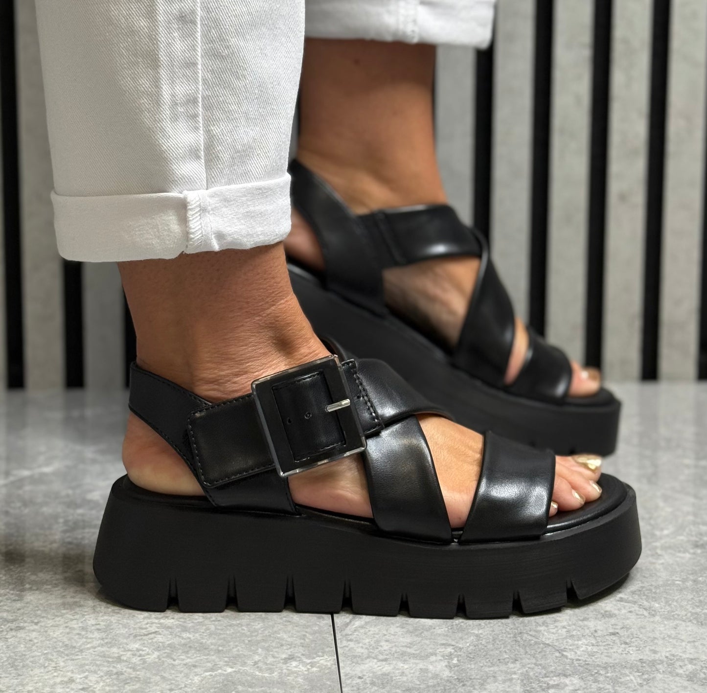 Marco Tozzi - Black Strap Platform Sandal