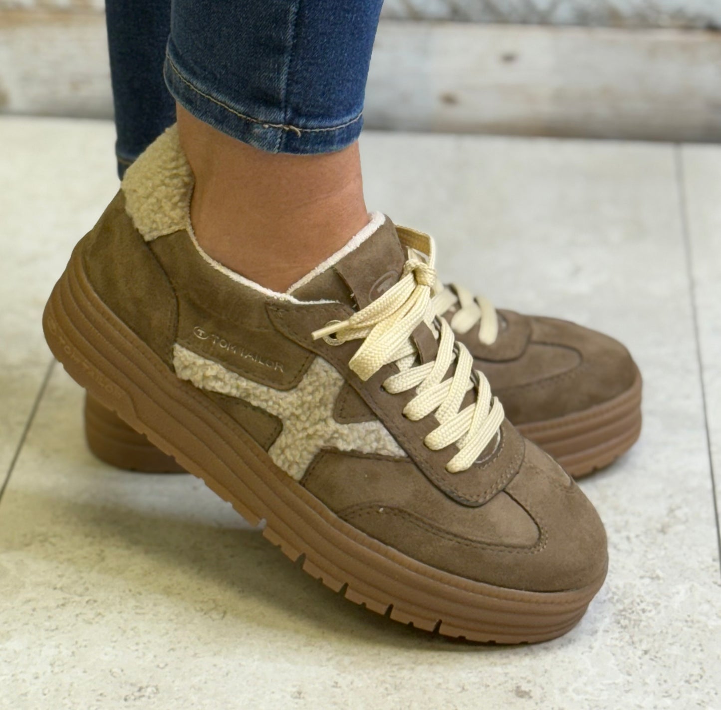Tom Tailor - Taupe Teddy Combo Platform Trainer