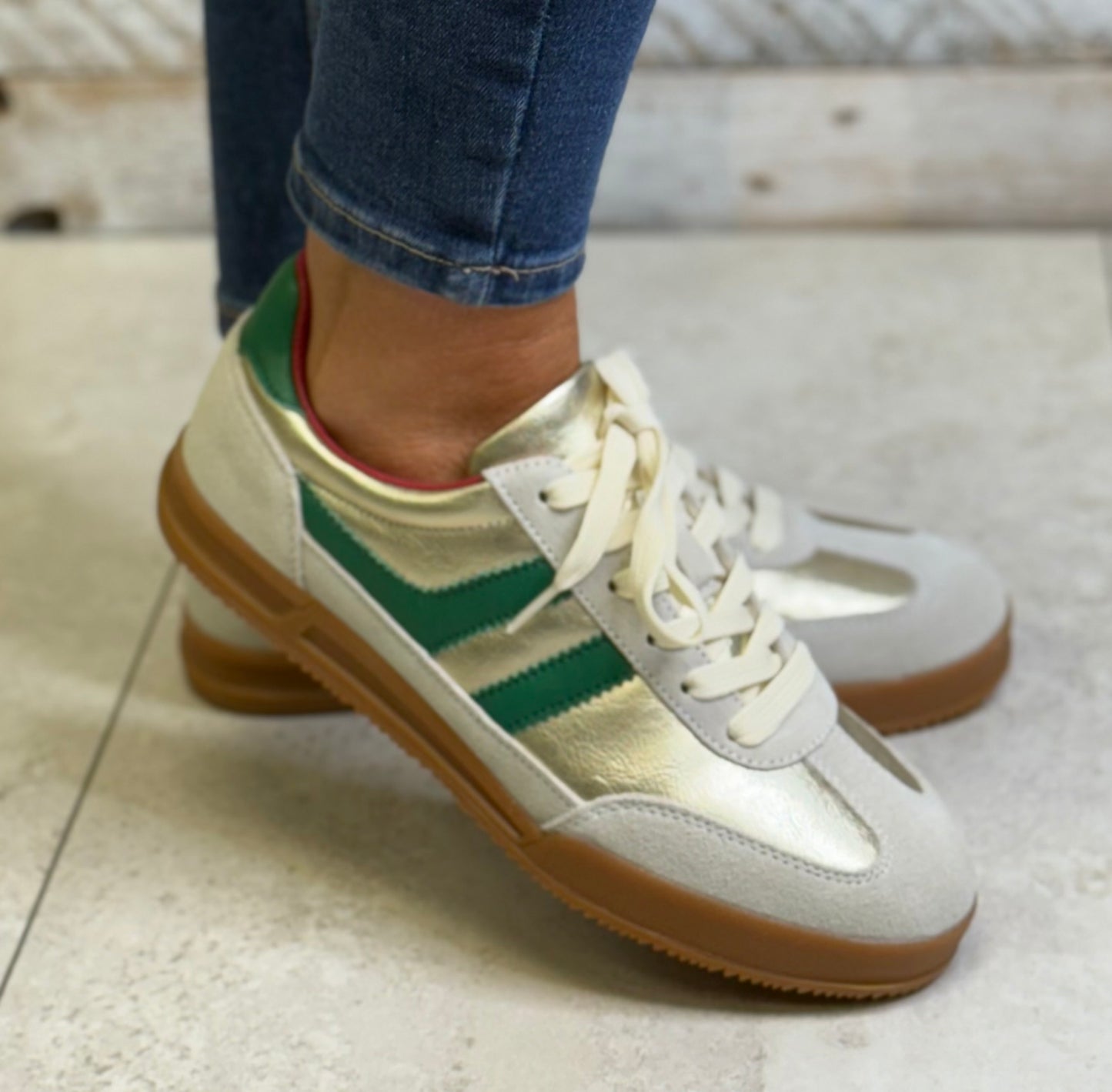 Redz - Gold/Green Leather Combo Trainer