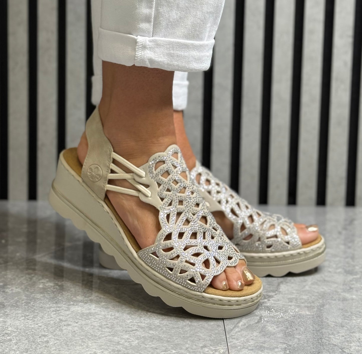 Rieker - Beige Bling Wedge Sandal