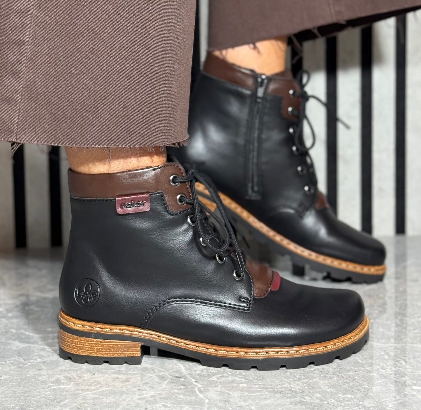 Rieker - Black/Brown Detail Lace Boot