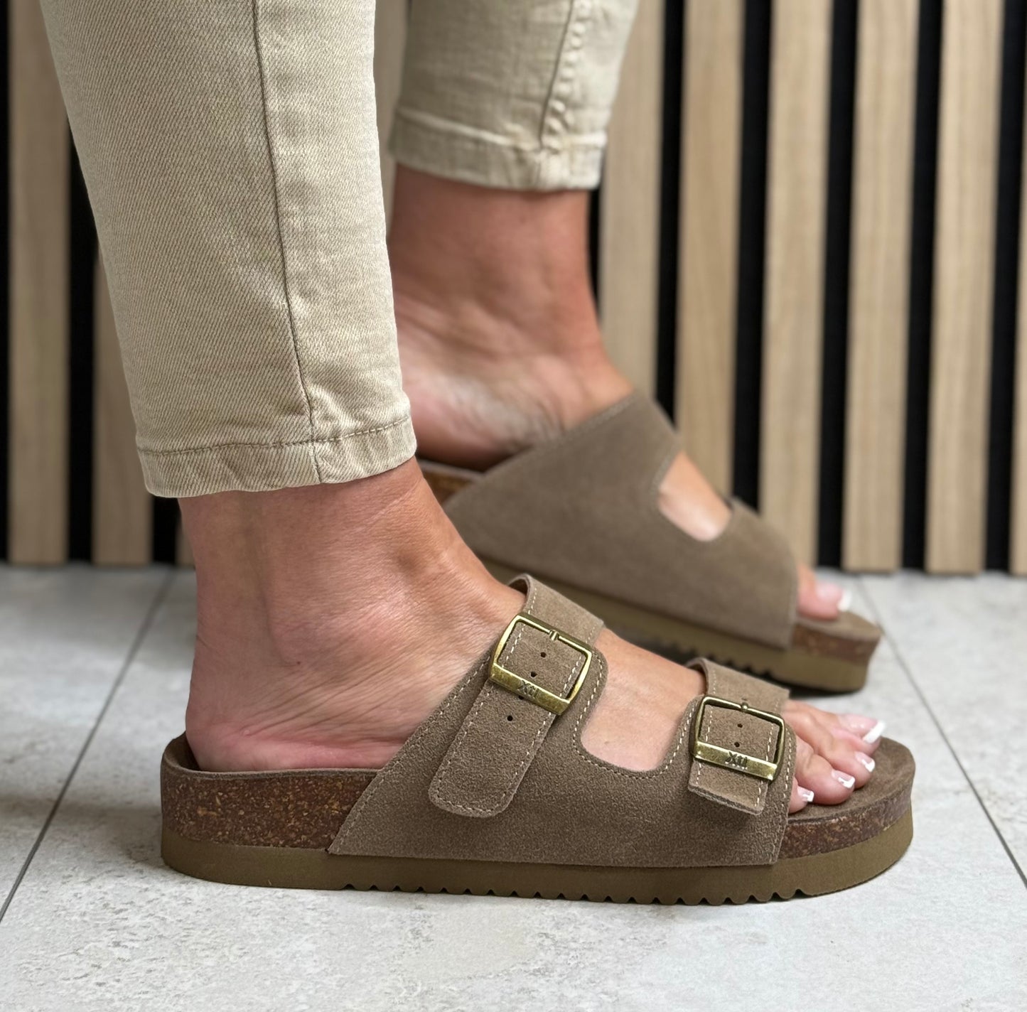Xti - Taupe Double Buckle Leather Sandal (142552)