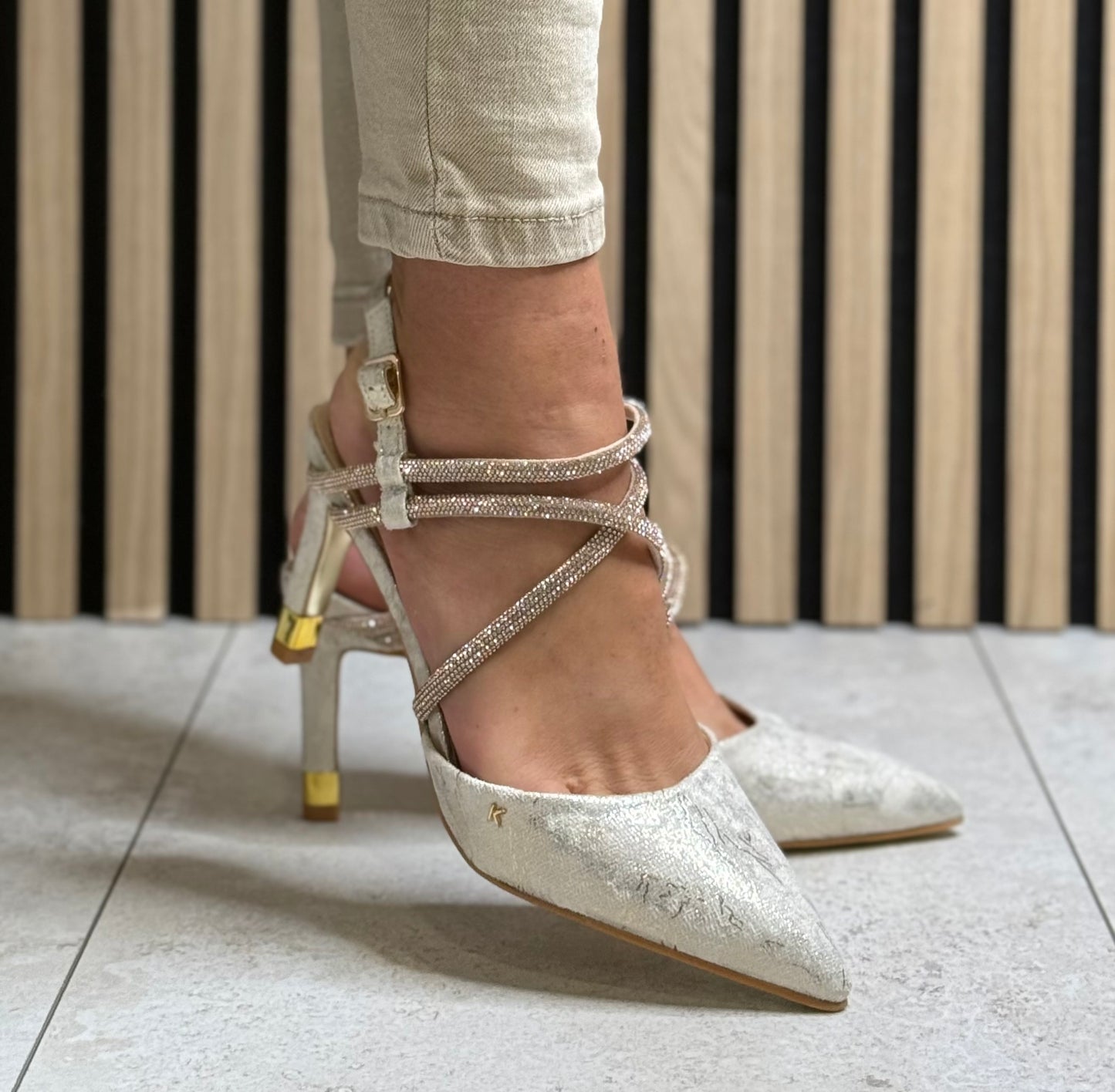 Kate Appleby - ‘Hursley' Gold Marble Mix Slingback Heel