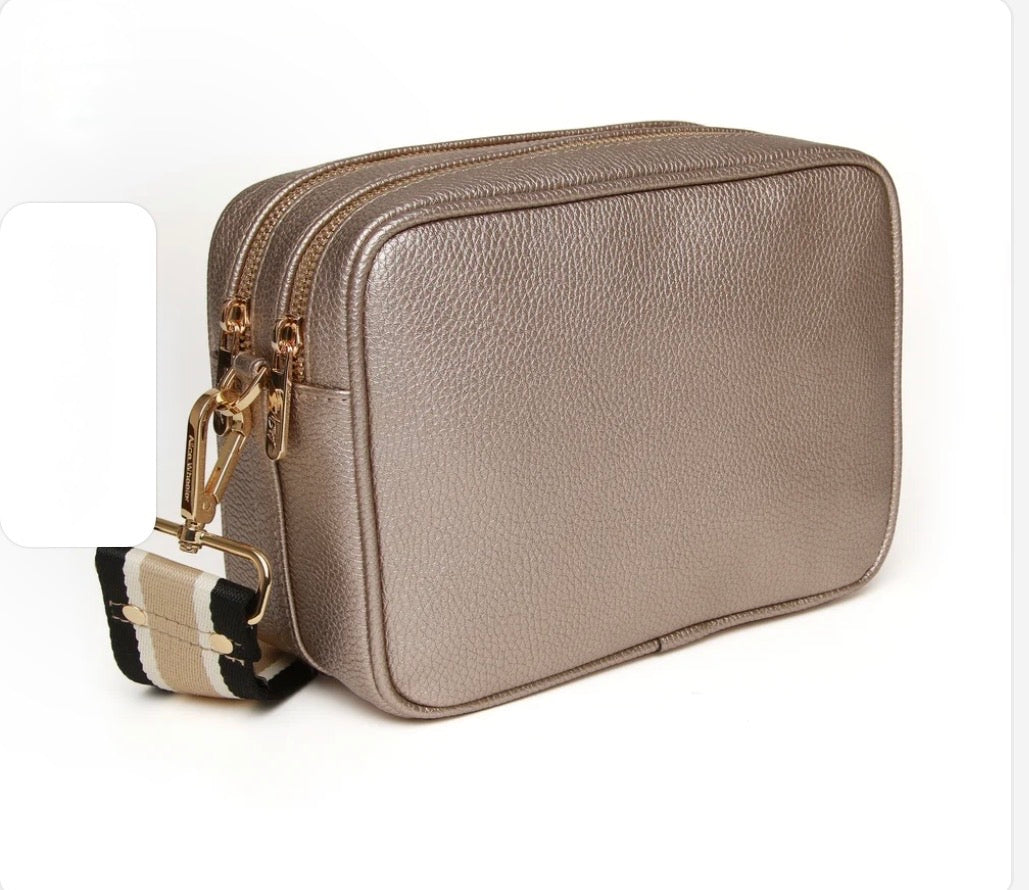 Alice Wheeler - Soho Bronze Crossbody (Black Stripe Strap)
