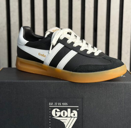 Gola - Mens 'Cyclone' Black/White Gum Sole Leather Trainer
