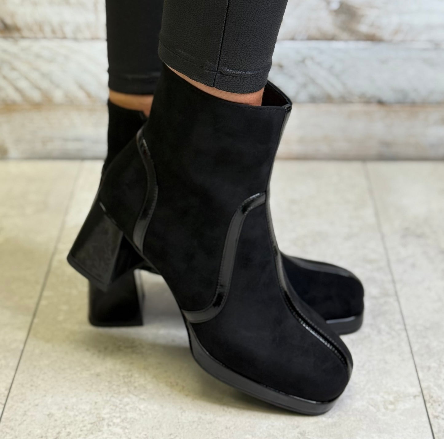 Dancing Matilda - Black Suede Block Heel Boot