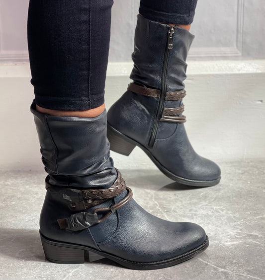 Marco Tozzi - Navy Strap Detail Boot