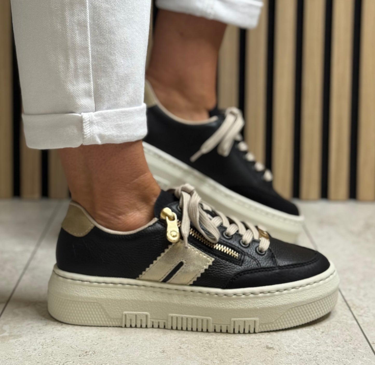Rieker - Black Platform Leather Trainer