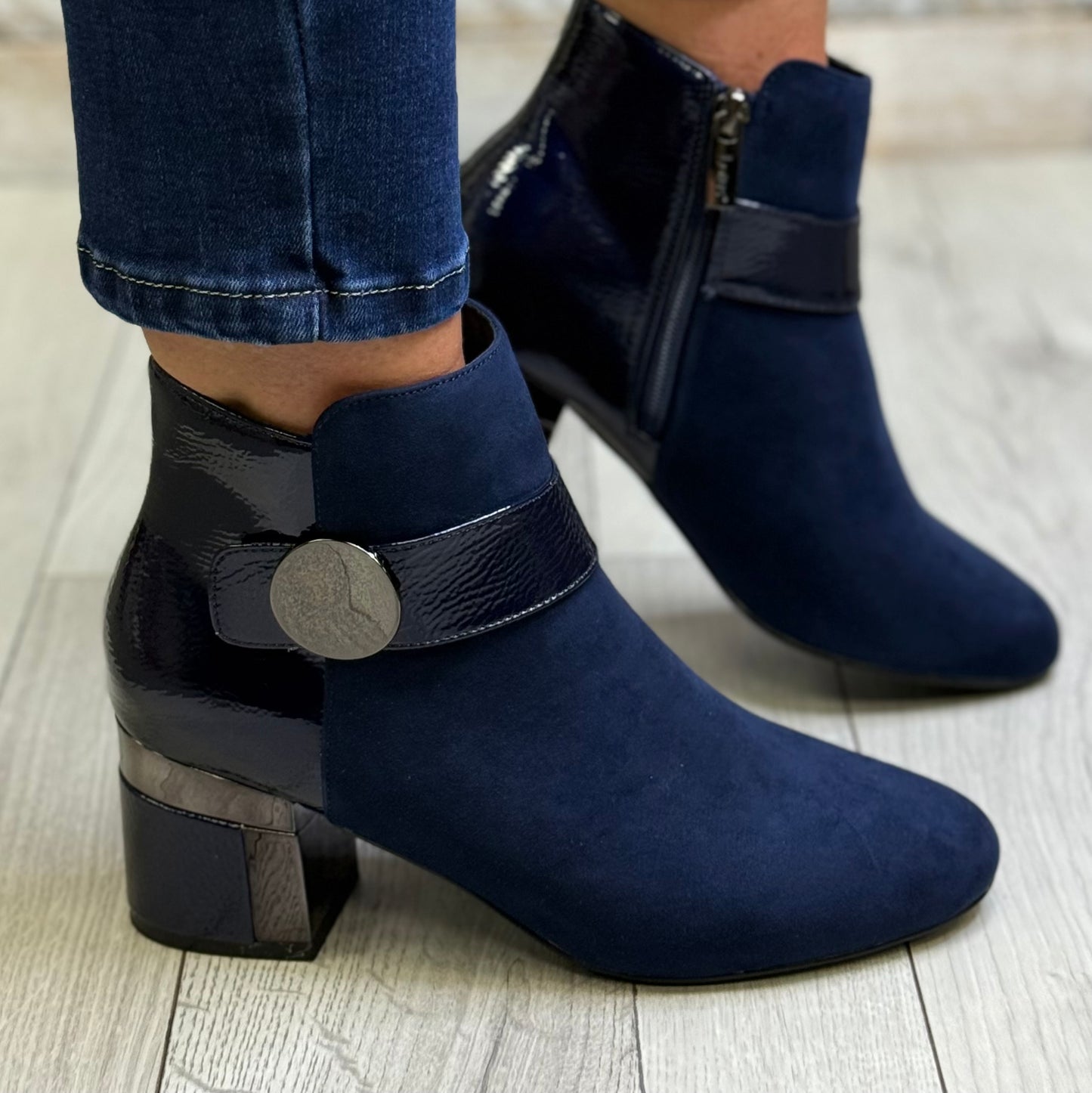 Lotus - 'Kirsty' Navy Block Heel Ankle Boot