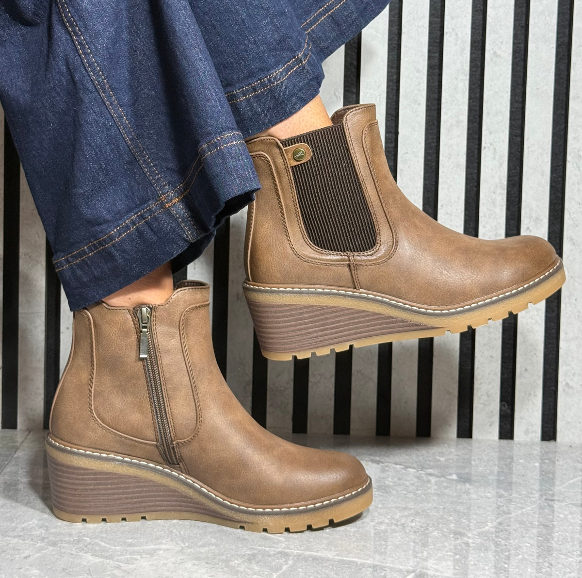 Lunar - 'Connie' Brown Wedge Ankle Boot