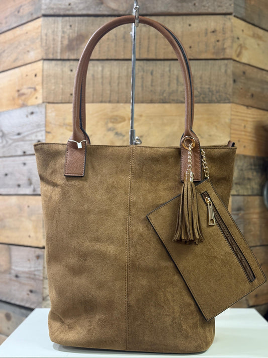 hannah k - 'Whitney' Tan Faux Suede Two Piece Handbag