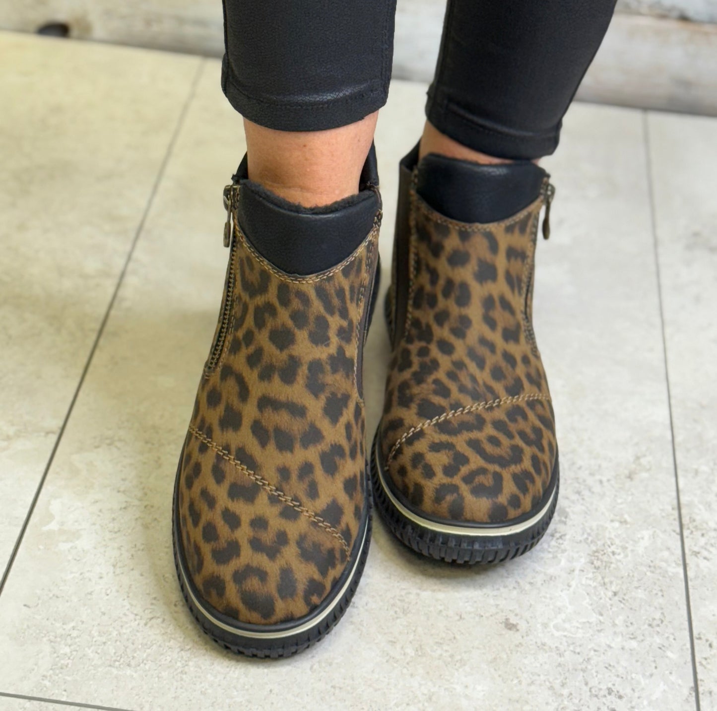 Rieker - Leopard Print Side Zip Boot