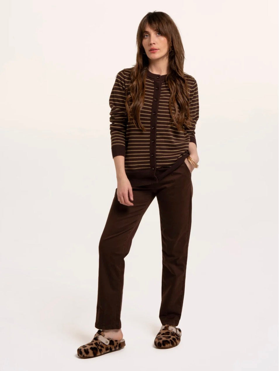 Brakeburn - ‘Hilda’ Brown Strip Knitted Cardigan