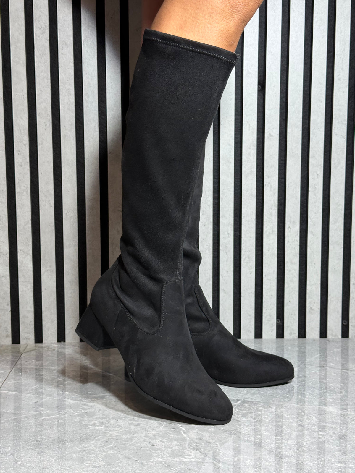 Jana -  Black Faux Suede Long Boot