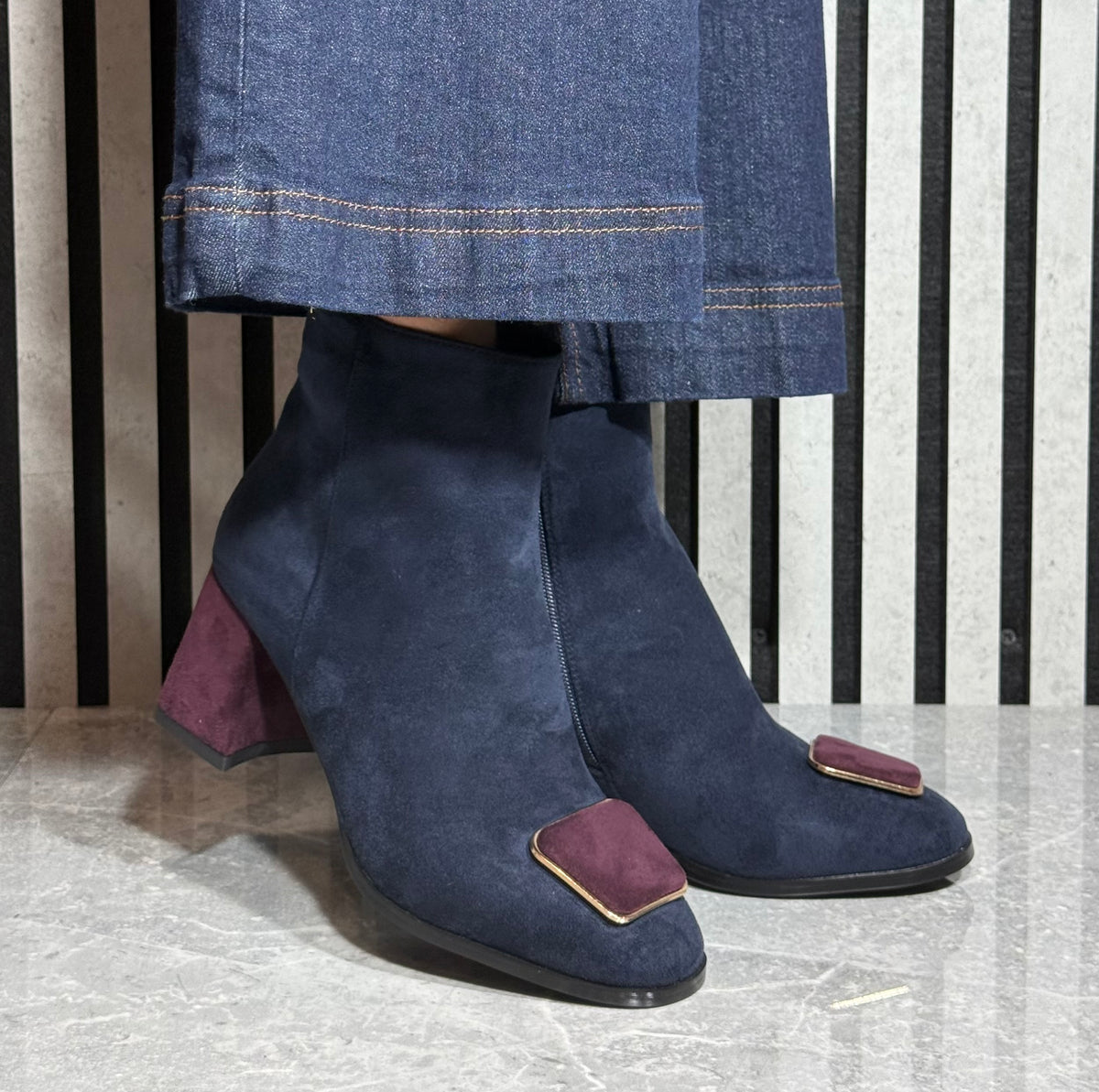 Kate Appleby - ‘Drayton' Sapphire/Burgundy Trim Block Heel Boot