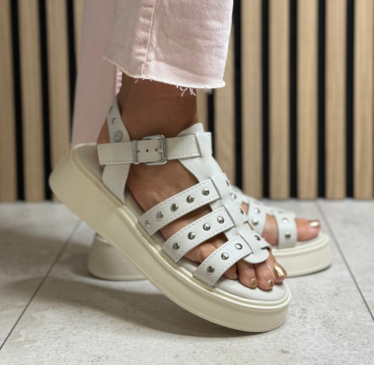 Xti - Off White Stud Detail Gladiator Sandal (145238)