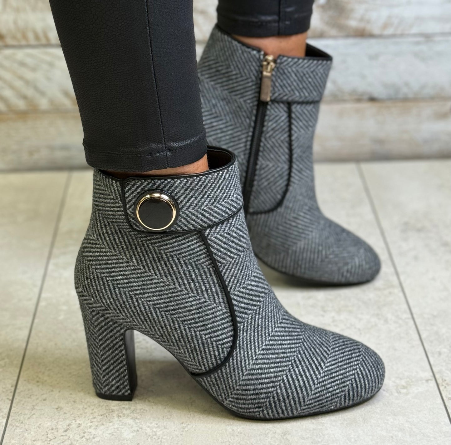 Dancing Matilda - Black Herringbone Ankle Boot