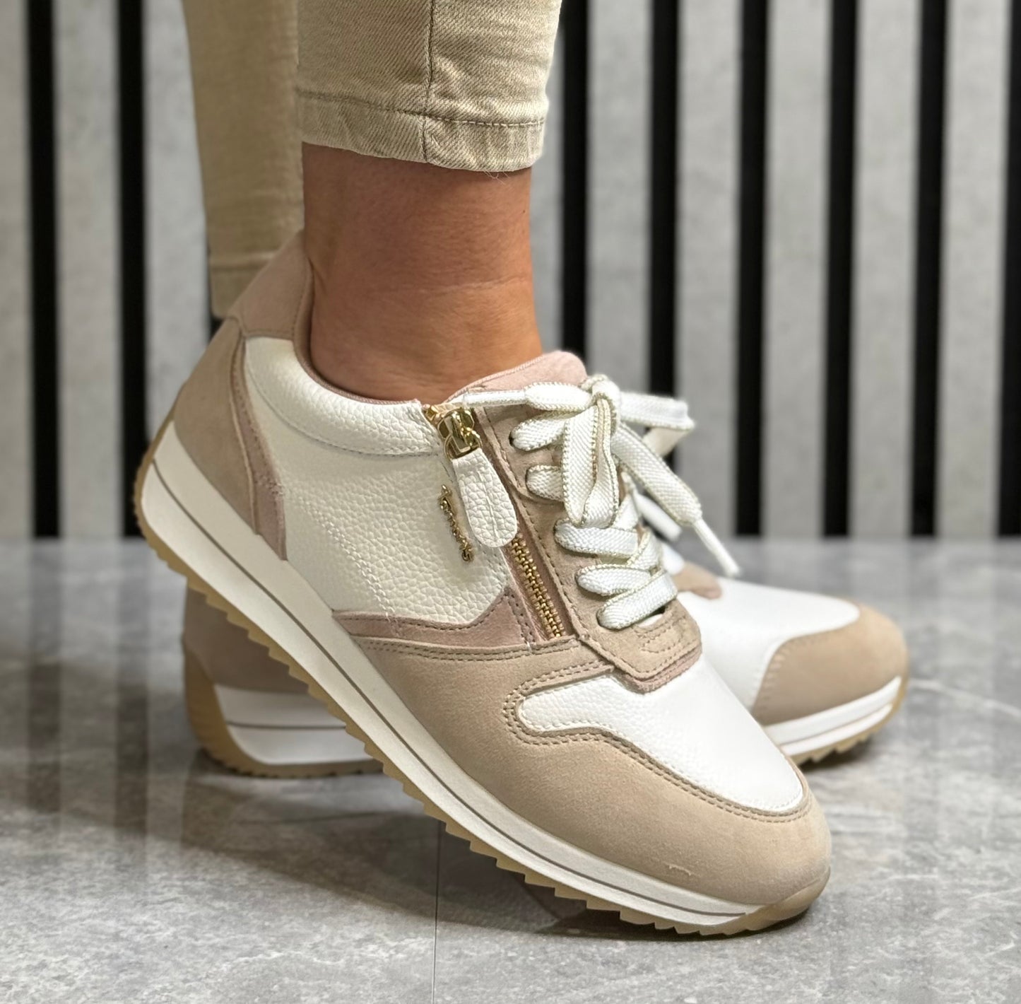Tamaris Comfort - Beige/Rose Gold Leather Trainer