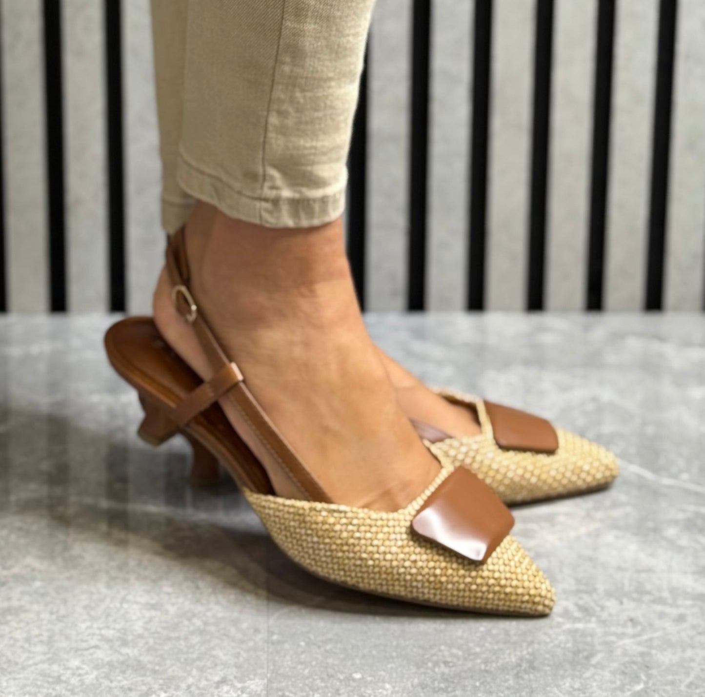 Marco Tozzi - Cognac Woven Combo Slingback