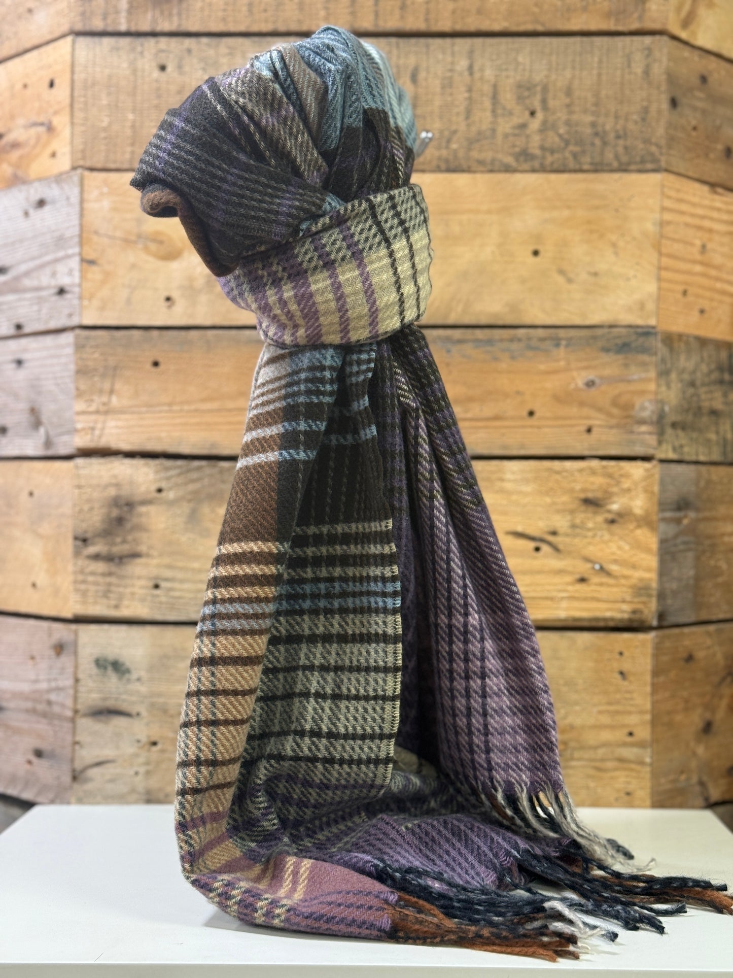 hannah k - Brown/Purple Multi Check Scarf
