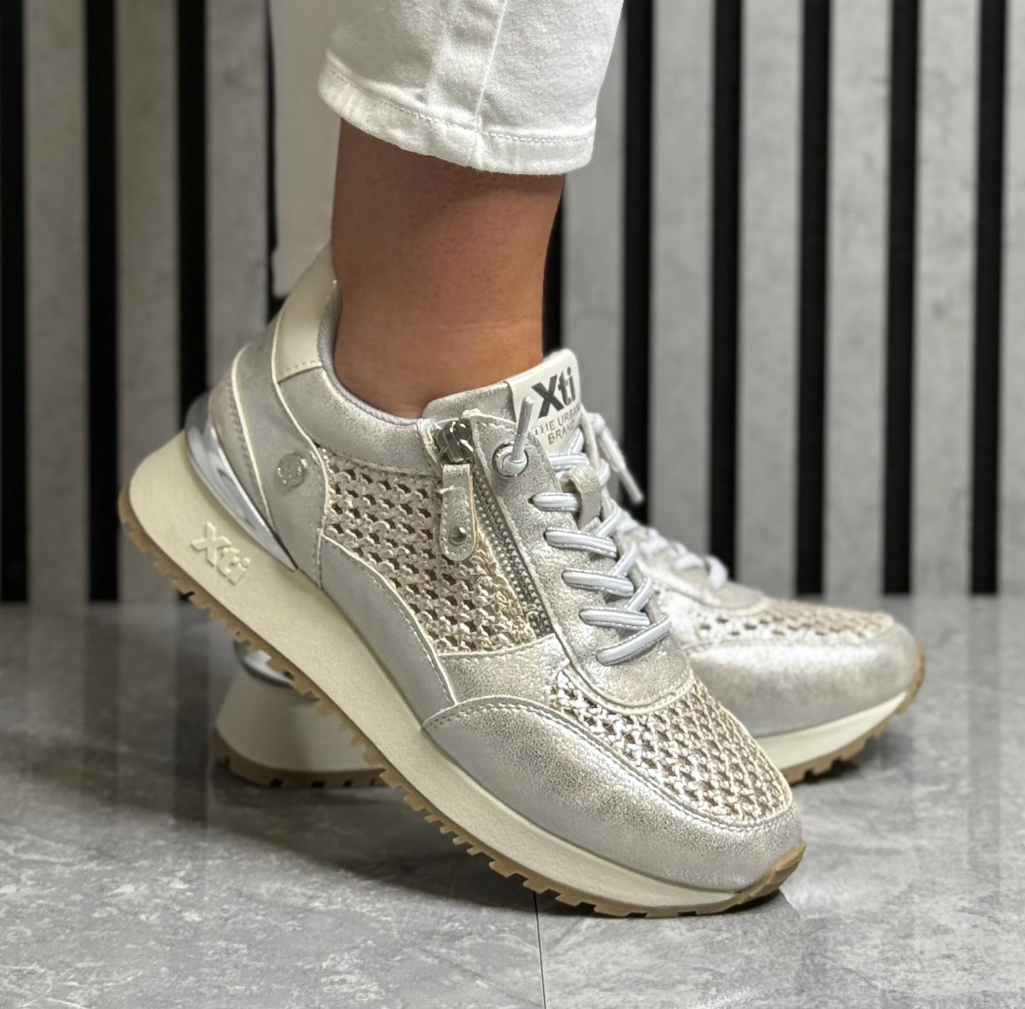 Xti - Silver Metallic Mesh Detail Trainer (145194)