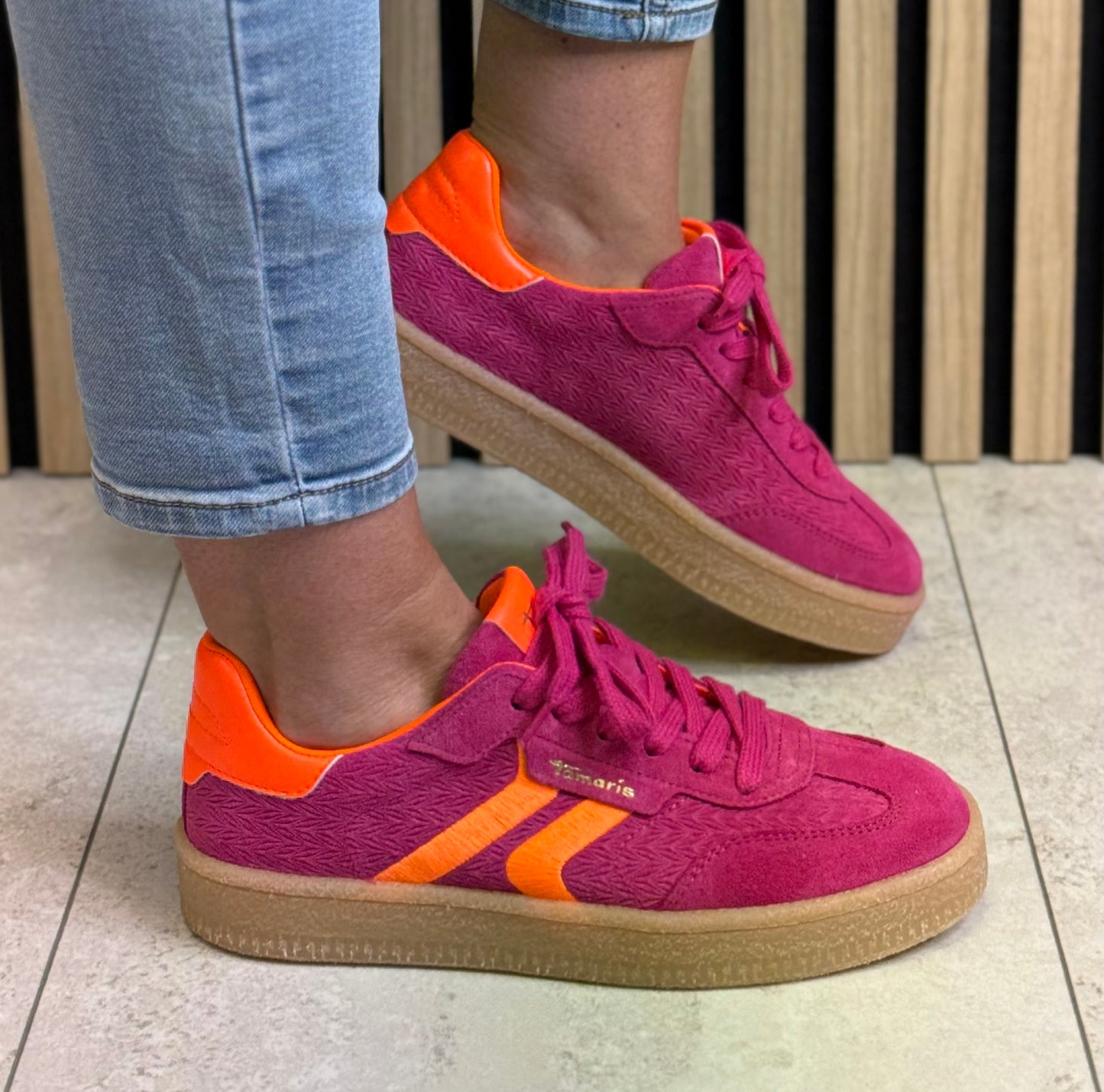 Tamaris - Pink/Orange Neon Suede Trainer