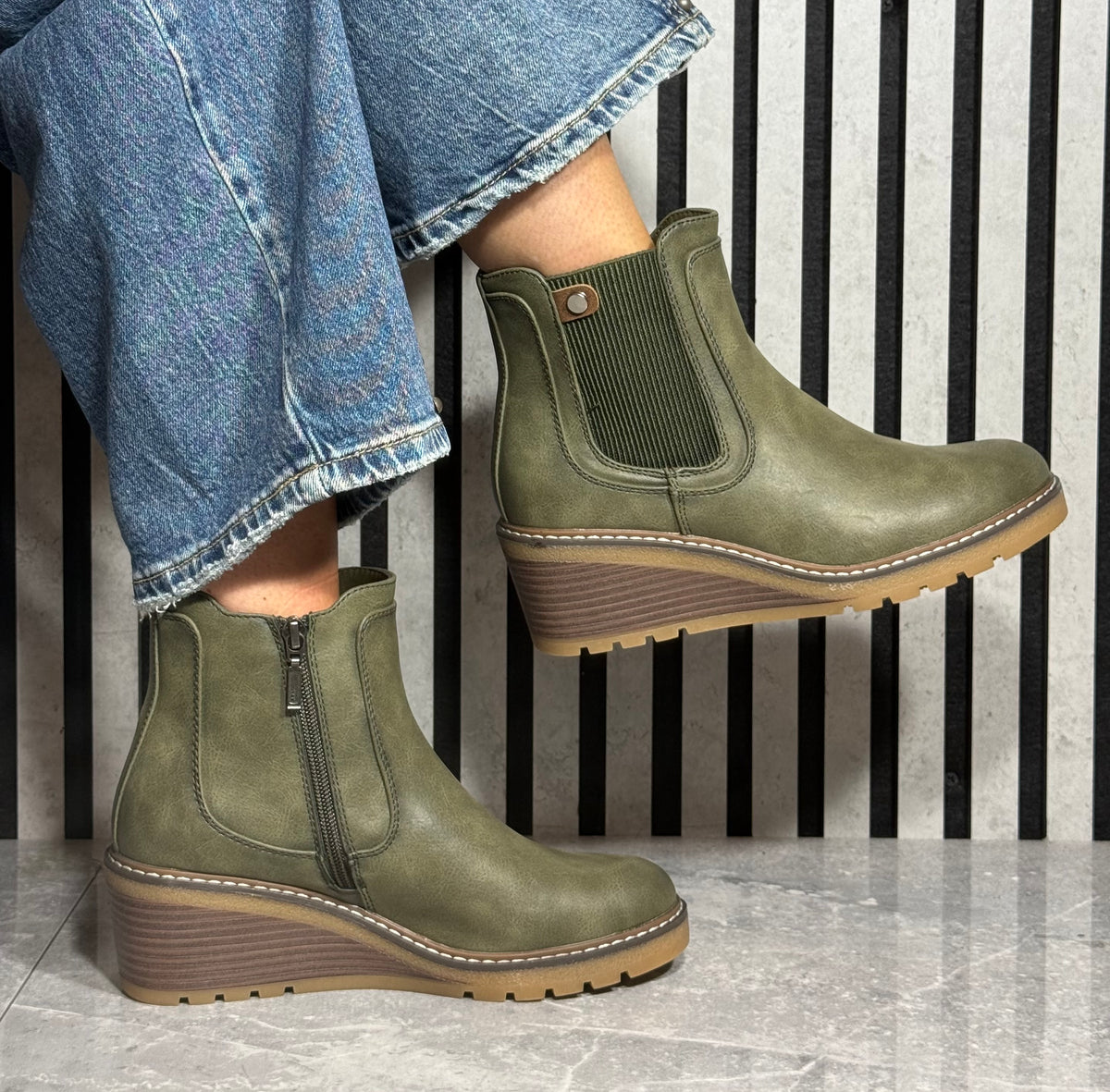 Lunar - 'Connie' Green Wedge Ankle Boot