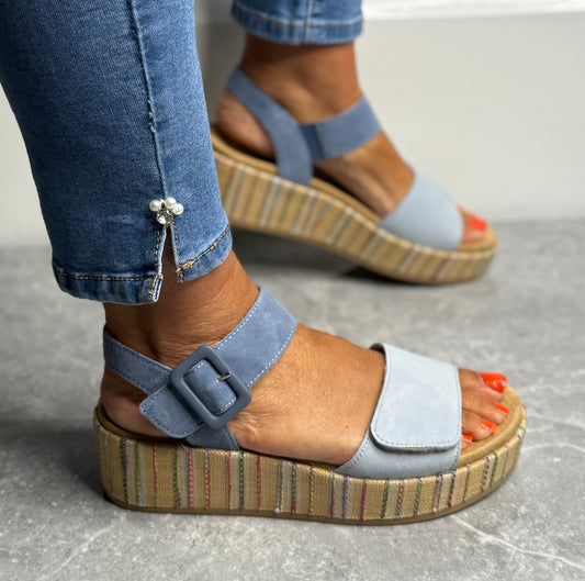 Remonte - Blue Mix Leather Platform Sandal