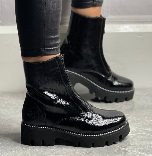 Rieker - Black Patent Front Zip Boot