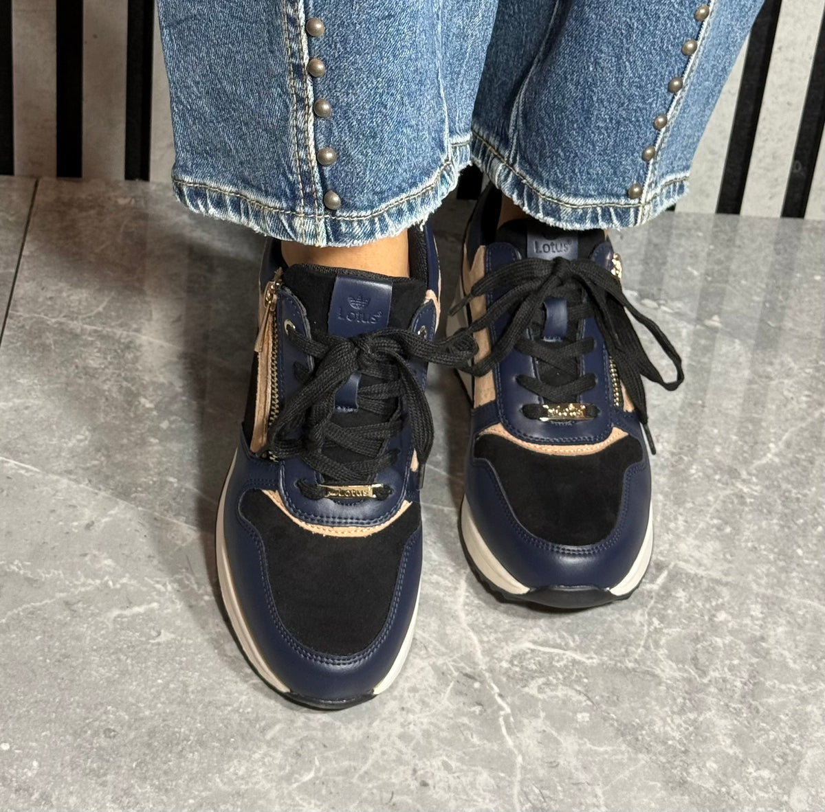 Lotus - 'Moore' Navy/Tan Wedge Trainer
