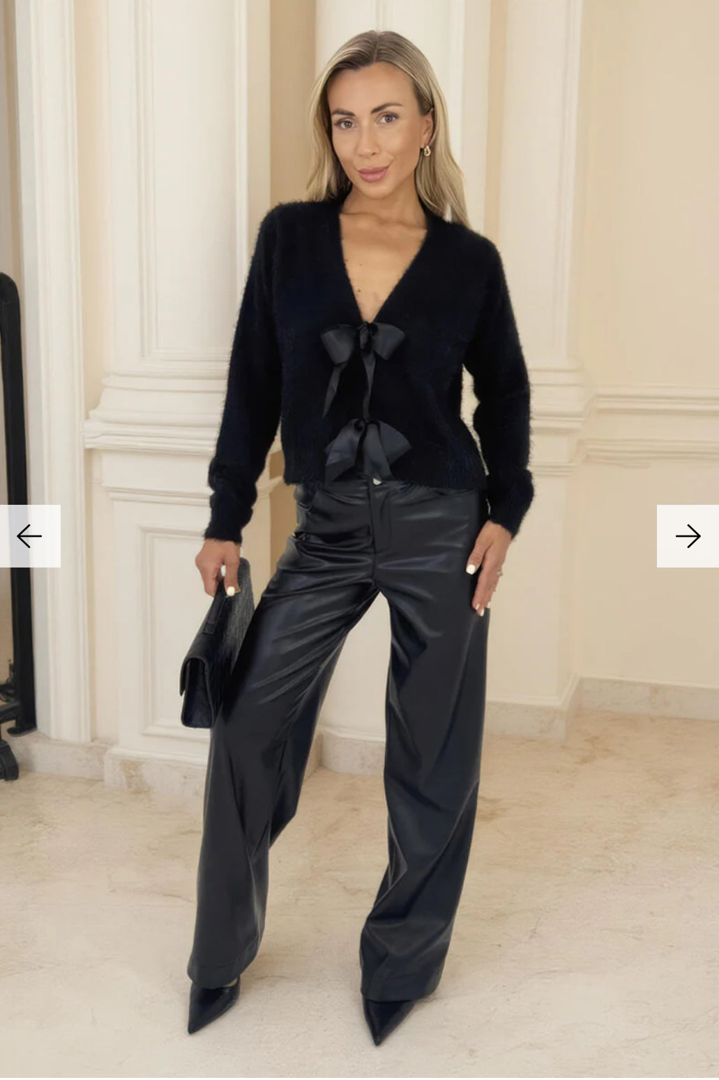 AX Paris - Black Fluffy Knit Satin Bows Cardigans