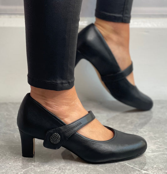 Jana - Black Strap Shoe