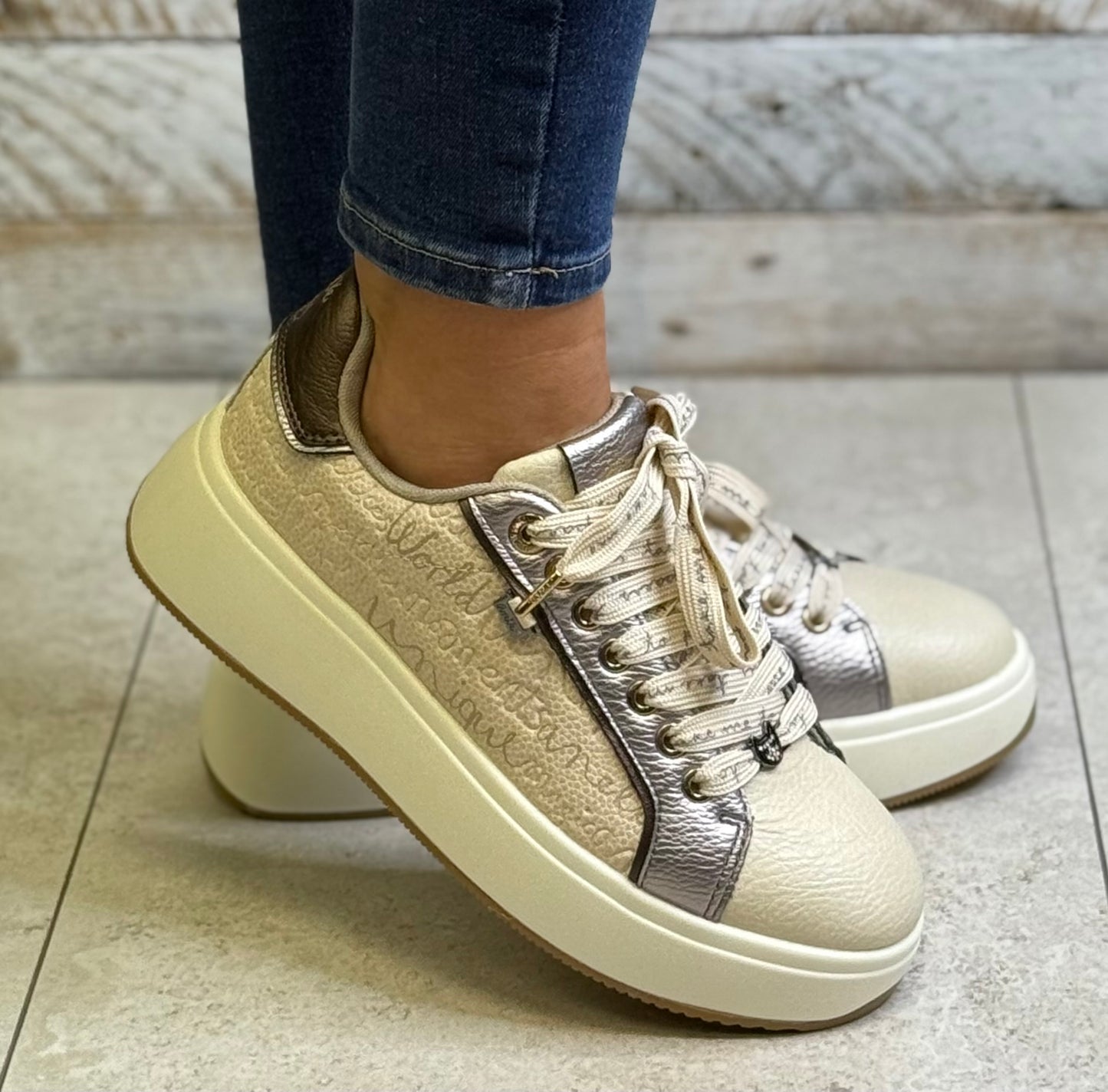 Anekke - 'Roma 413' Beige Combo Platform Trainer