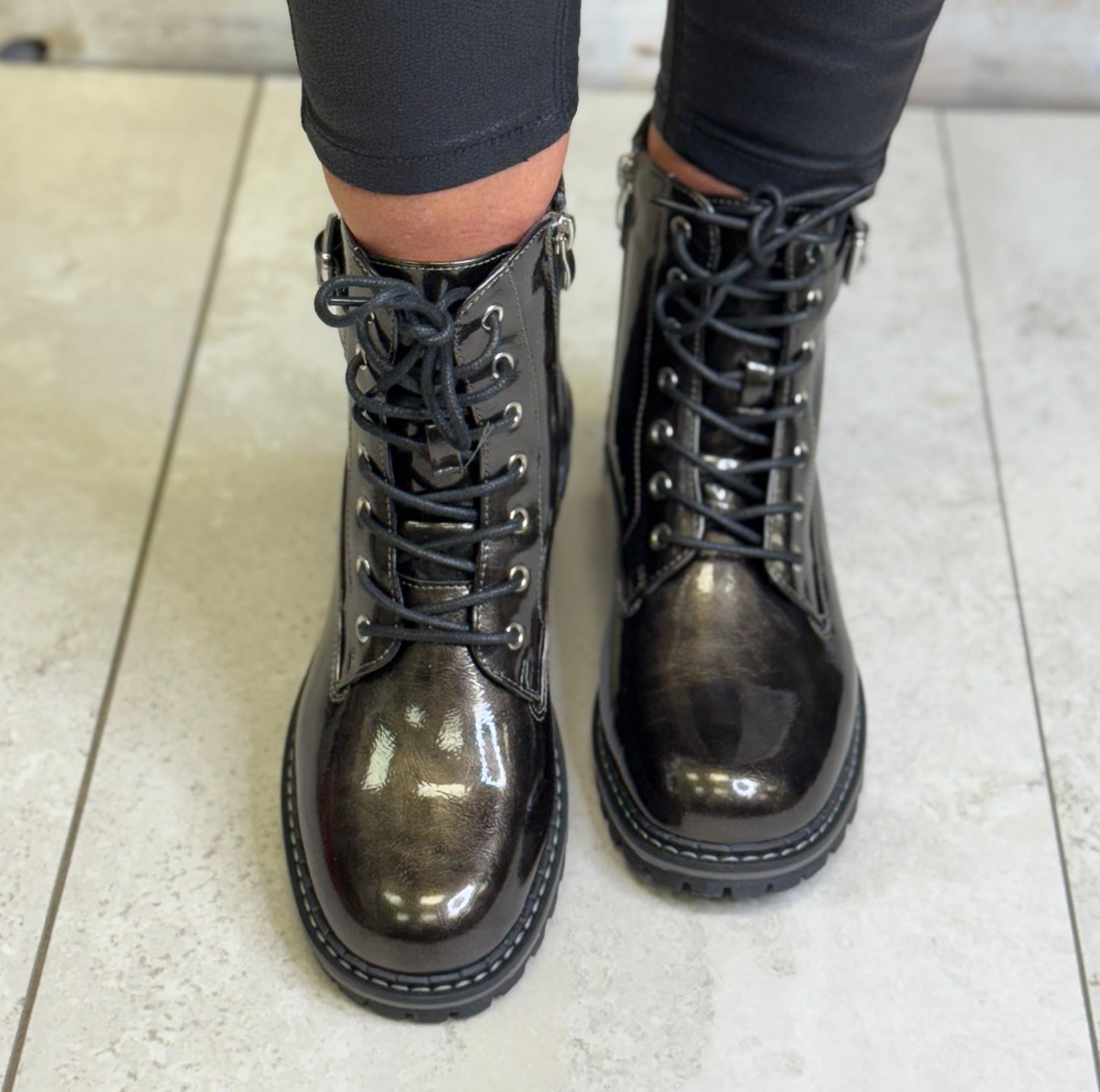 Lunar - 'Parlour' Grey Patent Boot