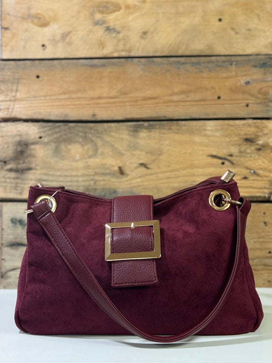 hannah k - 'Ciara' Burgundy Faux Suede Buckle Bag