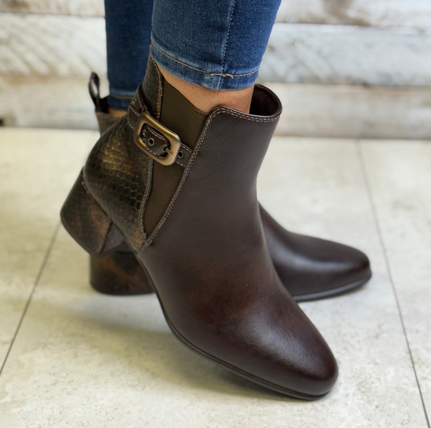 Marco Tozzi - Brown/Bronze Snake Print Combo Boot