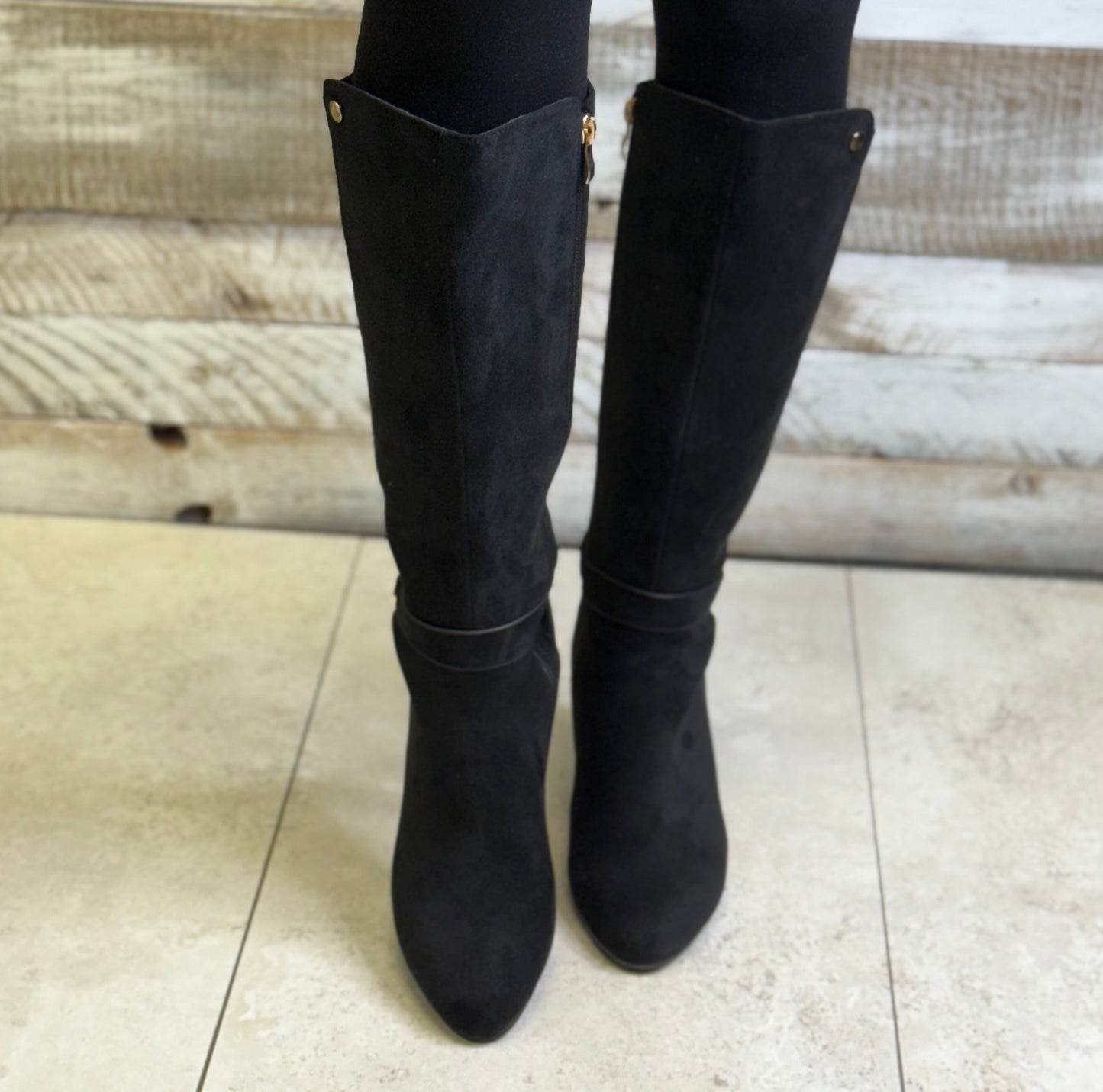 Redz - Black Faux Suede Long Boot