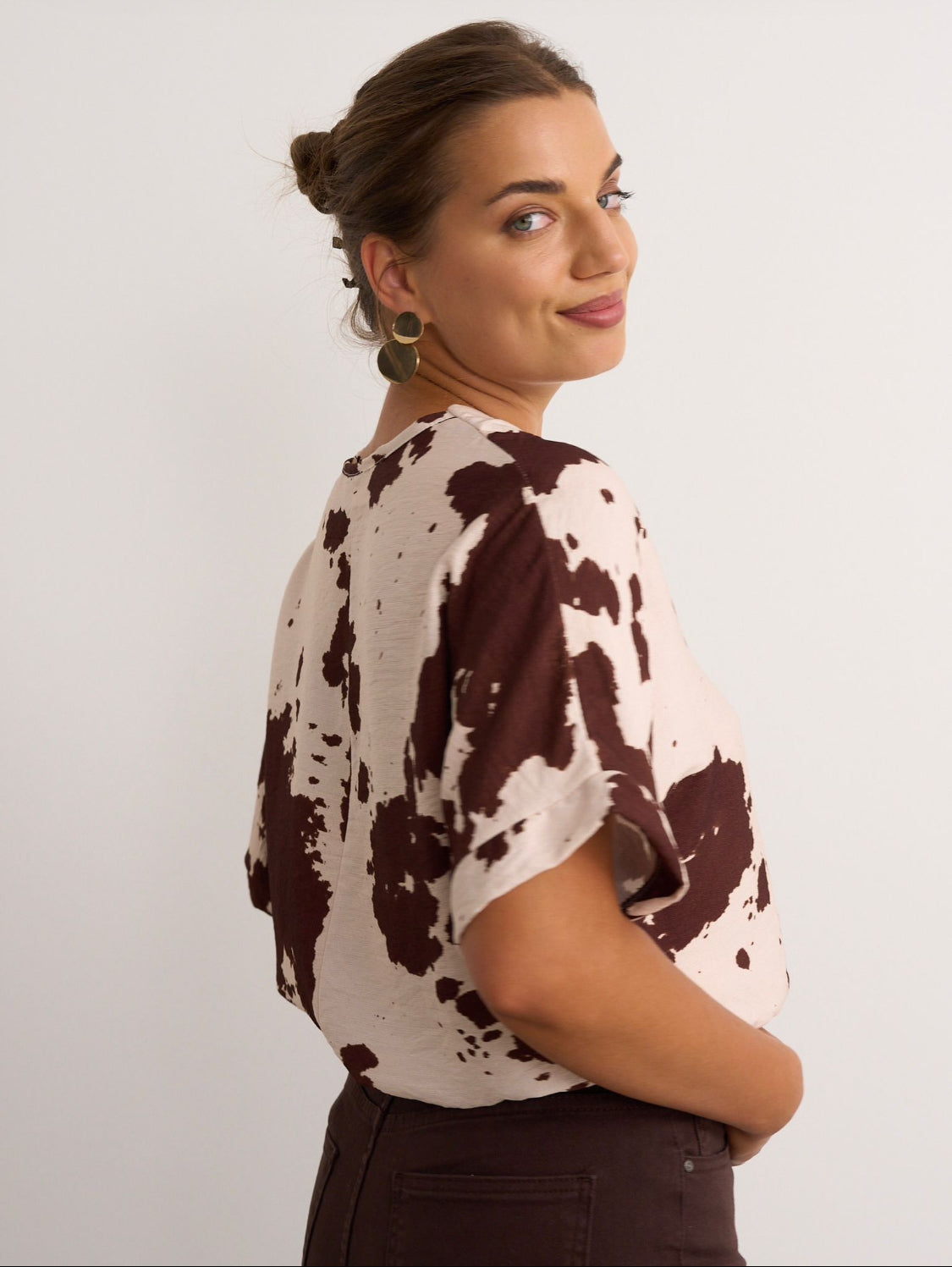 Brown Cow Print Blouse