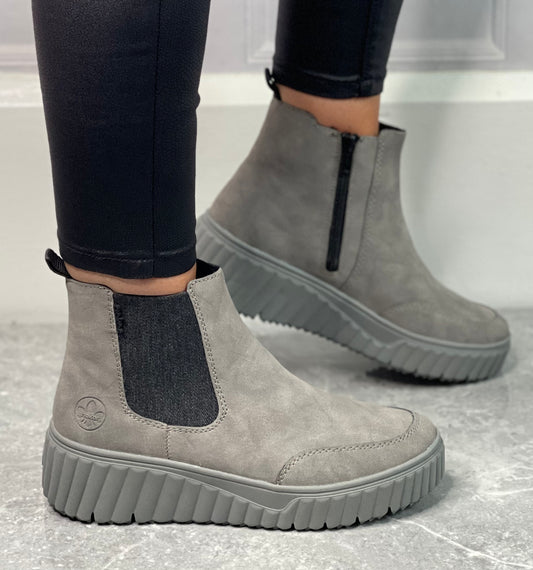 Rieker - Grey Platform Side Zip Boot